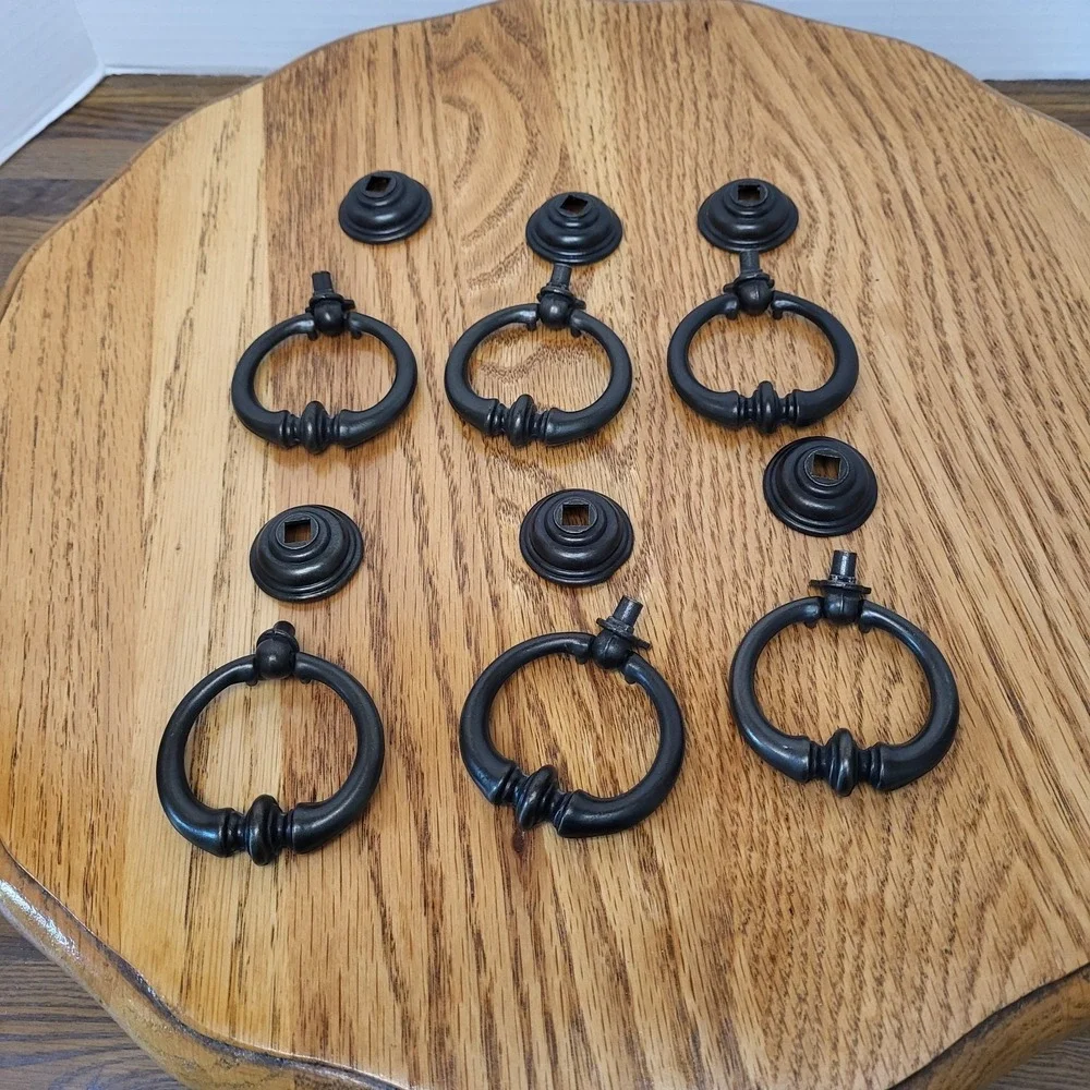 Bronze Drop‎ Bail With Back Plate Ring Pull Dresser Cabinet Hardware Set Of 6